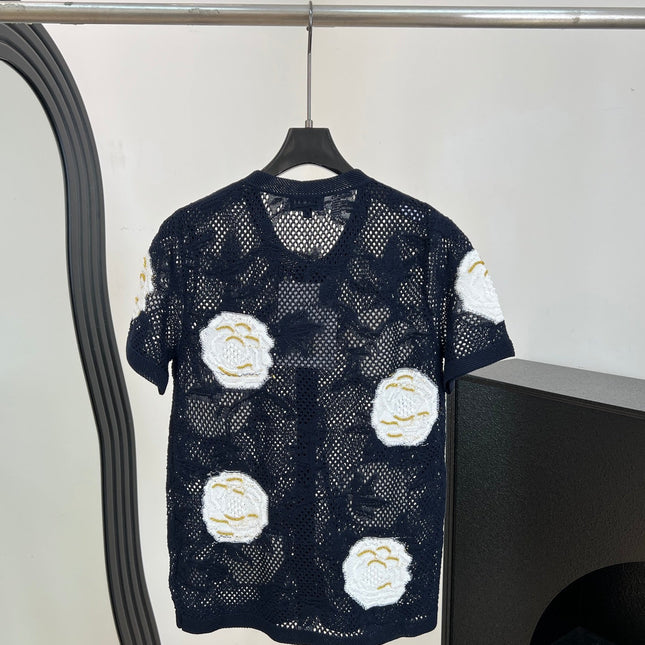 CHANEL 26S BUTTON-UP SHORT-SLEEVE KNIT TOP STYLE 1158