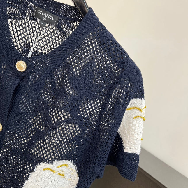 CHANEL 26S BUTTON-UP SHORT-SLEEVE KNIT TOP STYLE 1158
