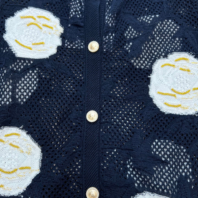 CHANEL 26S BUTTON-UP SHORT-SLEEVE KNIT TOP STYLE 1158