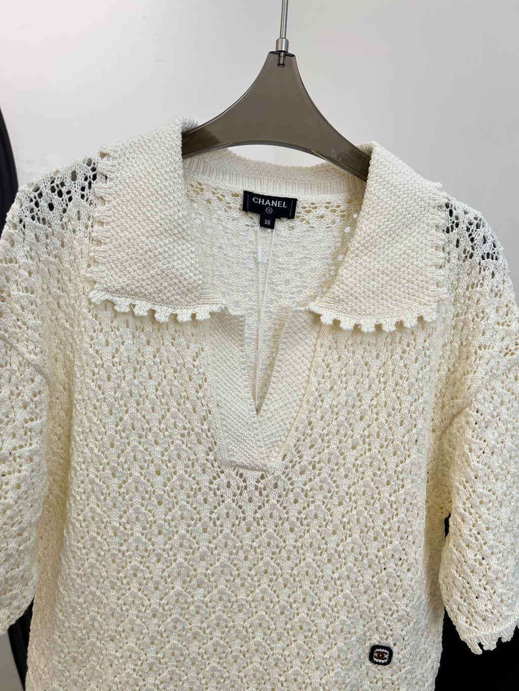 CHANEL 26S CROCHET KNIT POLO TOP 1431