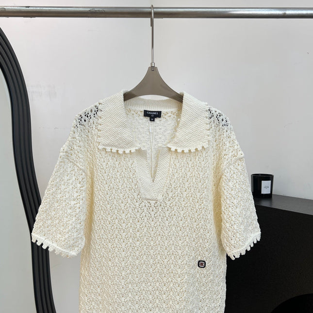 CHANEL 26S CROCHET KNIT POLO TOP 1431