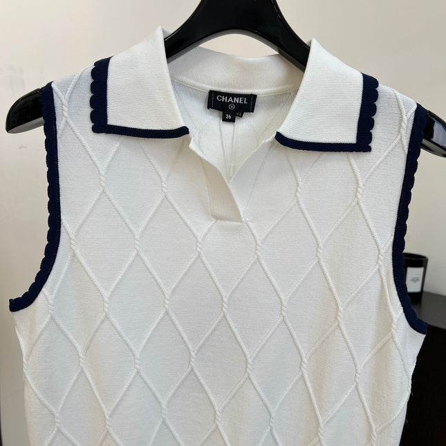 CHANEL 26S SLEEVELESS POLO KNIT TOP STYLE 1151