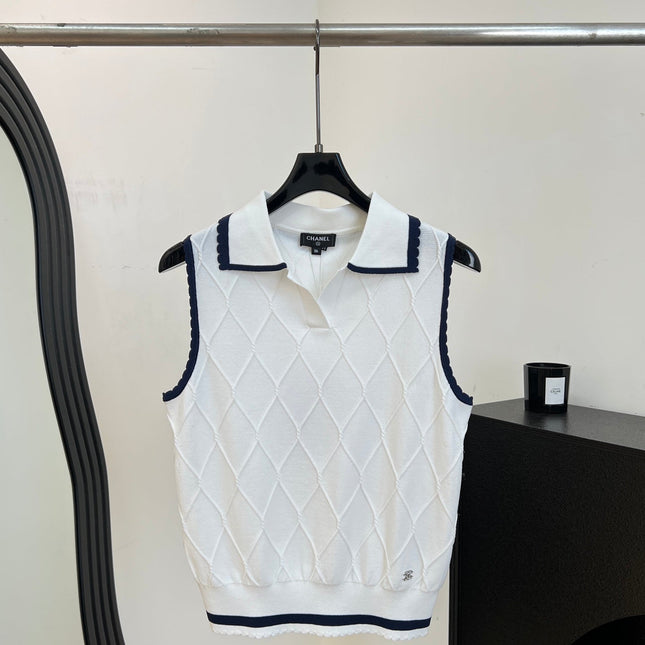 CHANEL 26S SLEEVELESS POLO KNIT TOP STYLE 1151