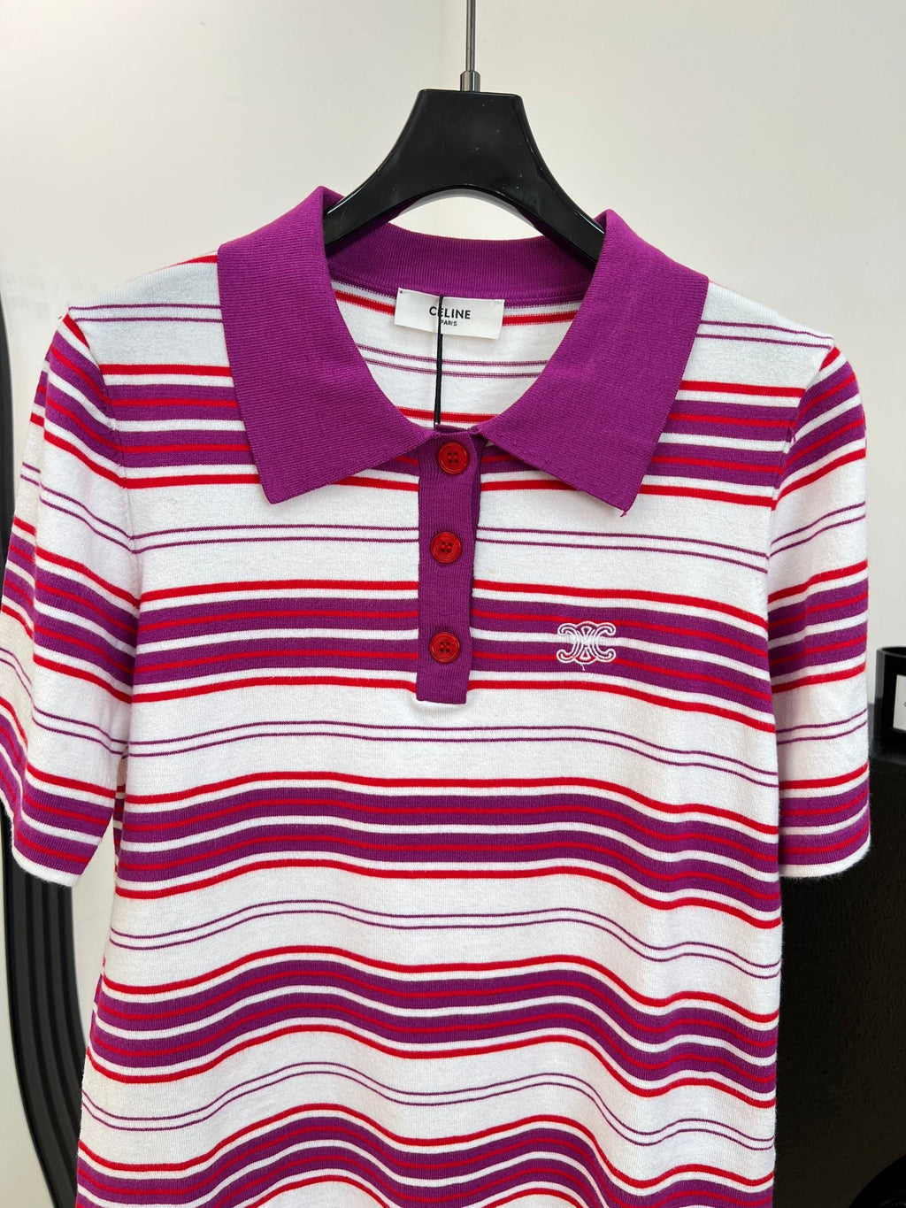 CELINE 26S STRIPED SHORT-SLEEVE POLO SHIRT 398