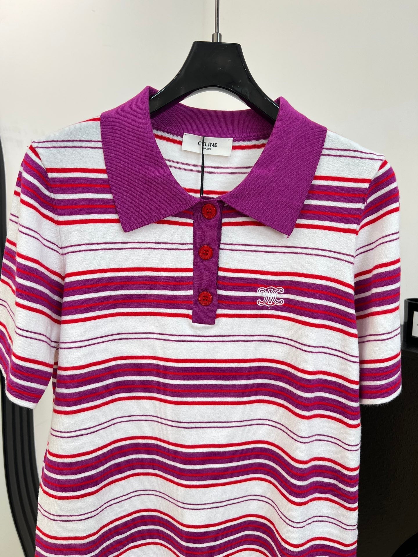 CELINE 26S STRIPED SHORT-SLEEVE POLO SHIRT 398