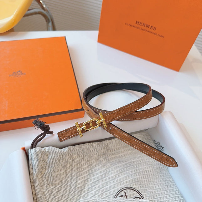 HM REVERSIBLE ANCRE KIT 13MM BELT IN BROWN CALFSKIN GOLD-TONE HARDWARE