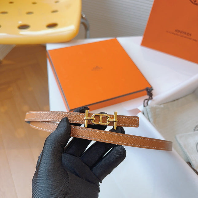 HM REVERSIBLE ANCRE KIT 13MM BELT IN BROWN CALFSKIN GOLD-TONE HARDWARE