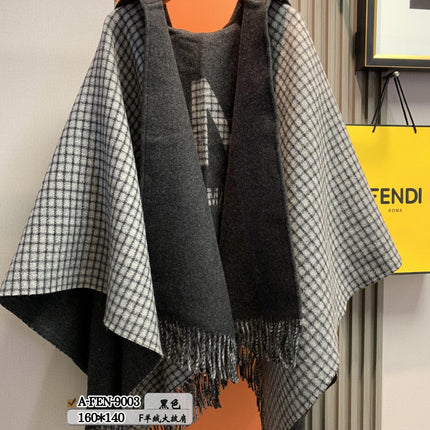 FFPONCHO 160 CM IN BLACK CASHMERE AND WOOL