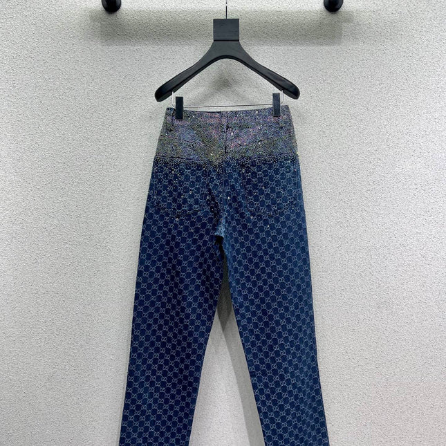 GG Blue Monogram Crystal Embellished Jean