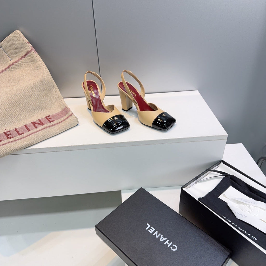 26S SLINGBACK 95 MM IN BEIGE LAMBSKIN WITH BLACK CAP TOE