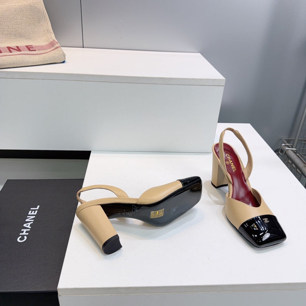 26S SLINGBACK 95 MM IN BEIGE LAMBSKIN WITH BLACK CAP TOE
