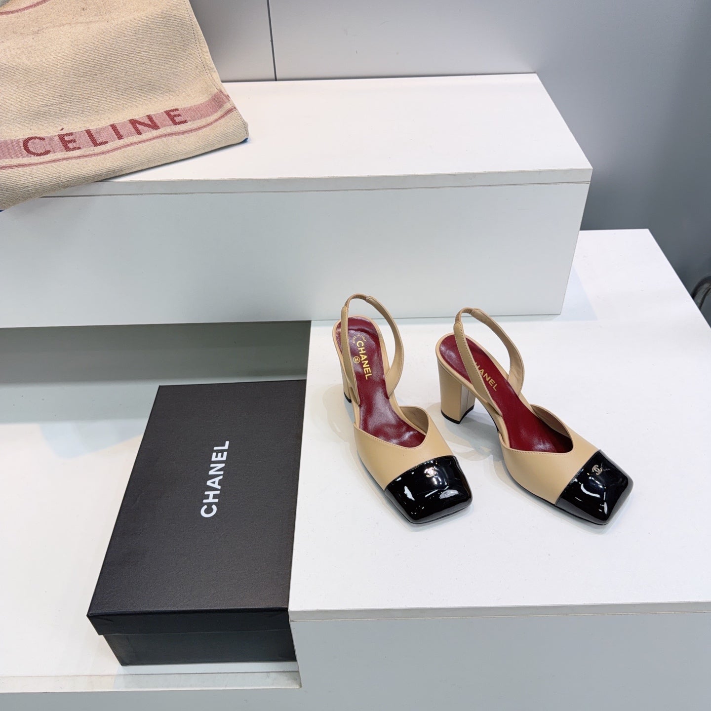 26S SLINGBACK 95 MM IN BEIGE LAMBSKIN WITH BLACK CAP TOE