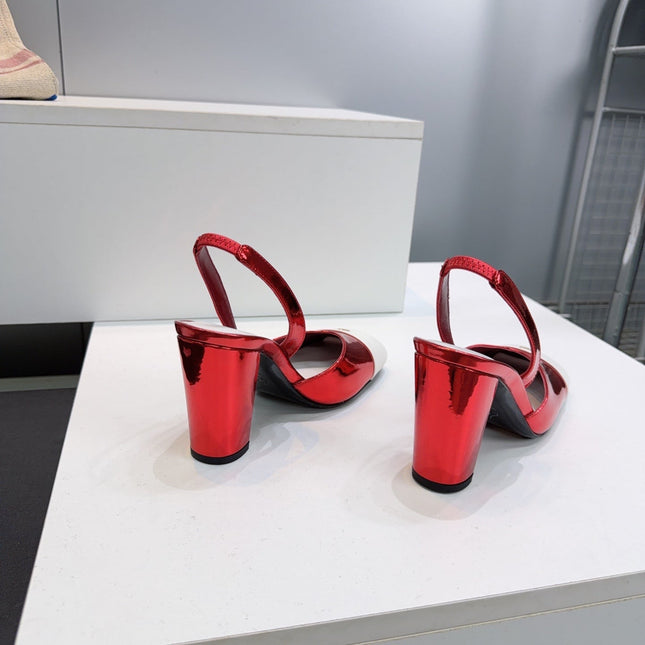 CHANEL 26S SLINGBACK 95 MM IN RED GLOSSY LAMBSKIN WITH WHITE CAP TOE