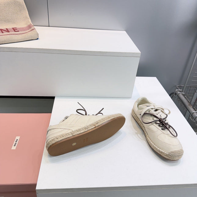 MIUMIU 26S LACE UP ESPADRILLE SNEAKERS IN CREAM WHITE SUEDE ROPE SOLE
