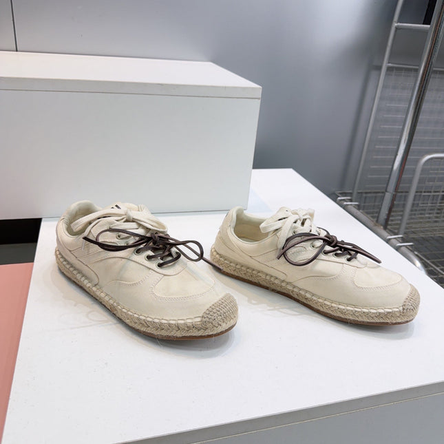 MIUMIU 26S LACE UP ESPADRILLE SNEAKERS IN CREAM WHITE SUEDE ROPE SOLE