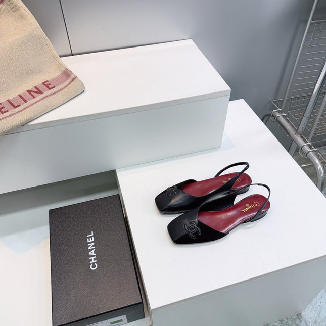 CHANEL 26S FLAT SLINGBACK IN BLACK SUEDE AND LAMBSKIN