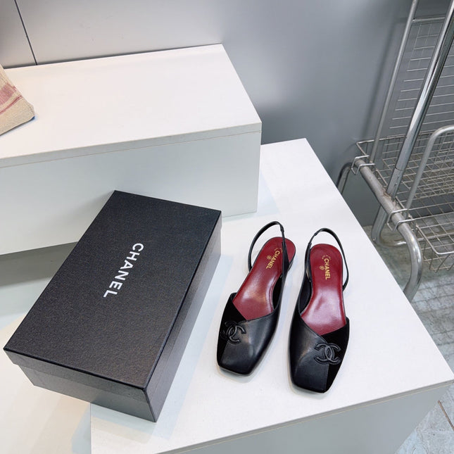 CHANEL 26S FLAT SLINGBACK IN BLACK SUEDE AND LAMBSKIN