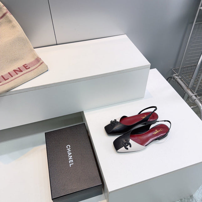 CHANEL 26S FLAT SLINGBACK IN BLACK AND WHITE LAMBSKIN