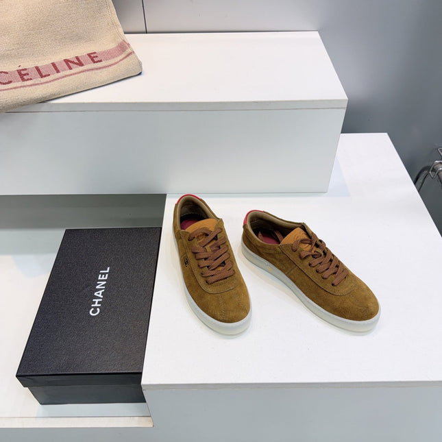 CHANEL 26S GUM SOLE SNEAKERS IN BROWN SUEDE