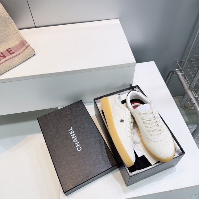 CHANEL 26S GUM SOLE SNEAKERS IN OFF-WHITE SUEDE
