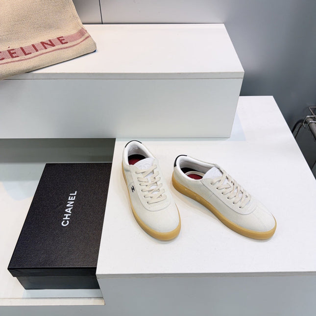 CHANEL 26S GUM SOLE SNEAKERS IN OFF-WHITE SUEDE