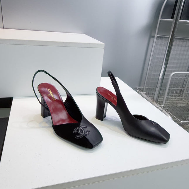 CHANEL 26S SLINGBACK 100 MM IN BLACK SUEDE AND LAMBSKIN