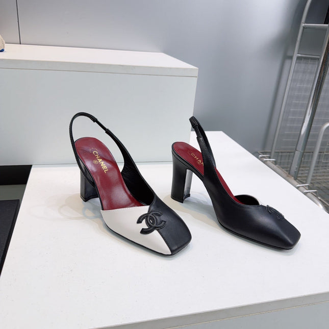 CHANEL 26S SLINGBACK 100 MM IN BLACK AND WHITE LAMBSKIN