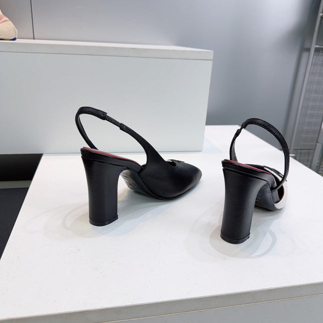 CHANEL 26S SLINGBACK 100 MM IN BLACK AND WHITE LAMBSKIN