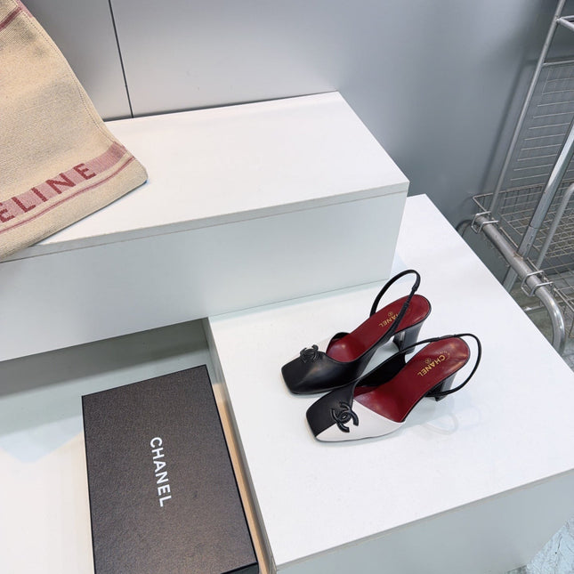 CHANEL 26S SLINGBACK 100 MM IN BLACK AND WHITE LAMBSKIN