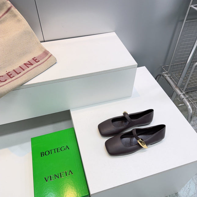 BOTTEGA VENETA 26S SQUARE-TOE MARY JANES IN DARK BROWN LAMBSKIN