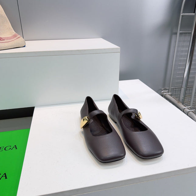 BOTTEGA VENETA 26S SQUARE-TOE MARY JANES IN DARK BROWN LAMBSKIN