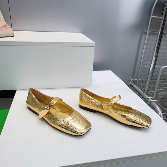 BOTTEGA VENETA 26S SQUARE-TOE MARY JANES IN GOLD LAMBSKIN