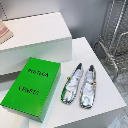 BOTTEGA VENETA 26S SQUARE-TOE MARY JANES IN SILVER LAMBSKIN