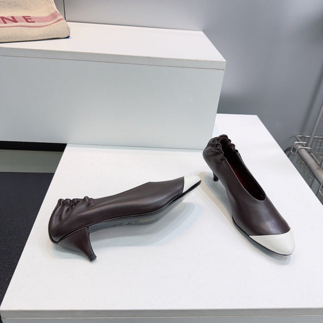 CHANEL 26S COLOR-BLOCK HIGH HEELS 45 MM IN DARK BROWN LAMBSKIN