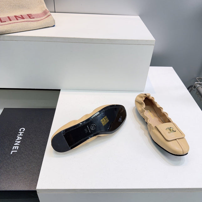 CHANEL 26S BALLERINA FLATS IN BEIGE LAMBSKIN