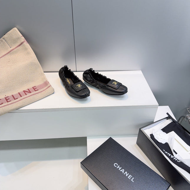 CHANEL 26S BALLERINA FLATS IN BLACK LAMBSKIN