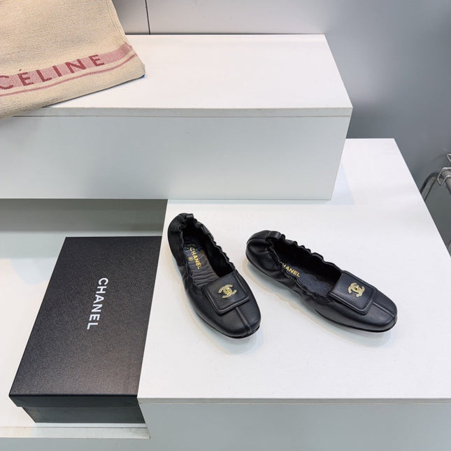 CHANEL 26S BALLERINA FLATS IN BLACK LAMBSKIN