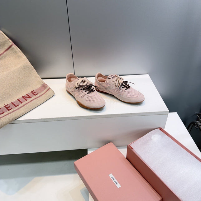 MIUMIU 26S SNEAKERS IN LIGHT PINK MESH AND SUEDE