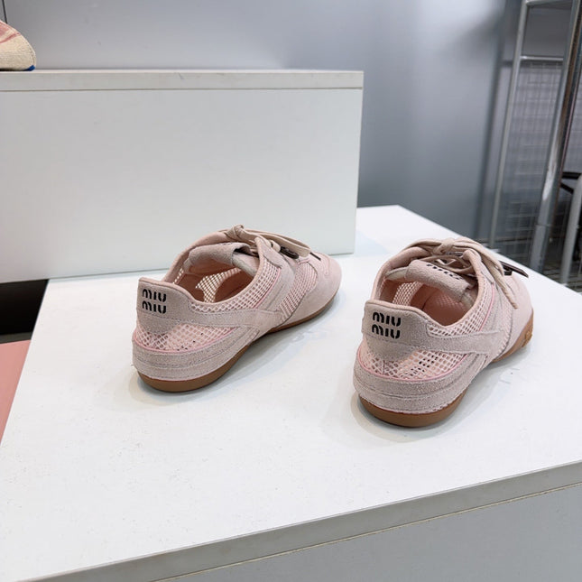 MIUMIU 26S SNEAKERS IN LIGHT PINK MESH AND SUEDE