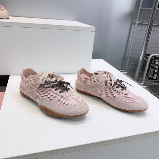 MIUMIU 26S SNEAKERS IN LIGHT PINK MESH AND SUEDE