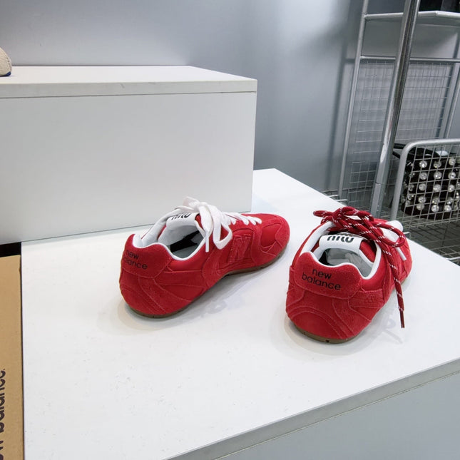 MIUMIU 26S NEW BALANCE SNEAKERS IN DARK RED SUEDE & FABRIC