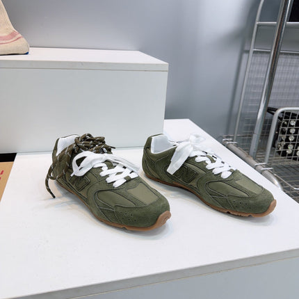 MIUMIU 26S NEW BALANCE SNEAKERS IN OLIVE GREEN SUEDE & FABRIC