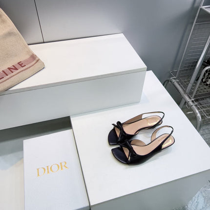 DIOR 26S BOW SLINGBACK SANDALS 45MM IN BLACK CALFSKIN