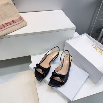 DIOR 26S BOW SLINGBACK SANDALS 45MM IN BLACK CALFSKIN