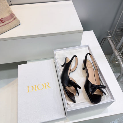DIOR 26S BOW SLINGBACK SANDALS 45MM IN BLACK CALFSKIN
