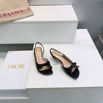 DIOR 26S BOW SLINGBACK SANDALS 45MM IN BLACK CALFSKIN