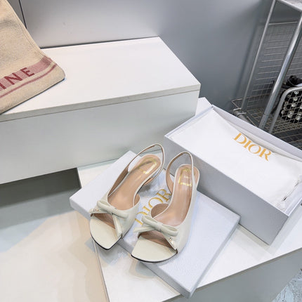 DIOR 26S BOW SLINGBACK SANDALS 45MM IN IVORY WHITE CALFSKIN
