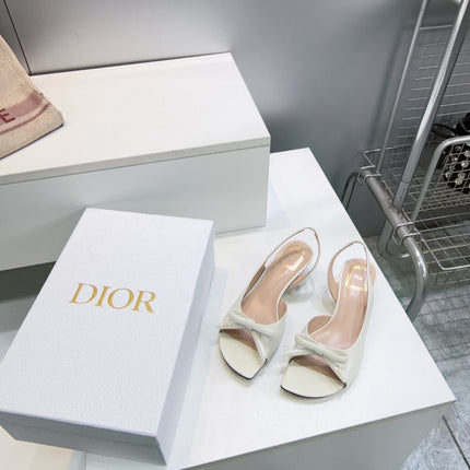 DIOR 26S BOW SLINGBACK SANDALS 45MM IN IVORY WHITE CALFSKIN