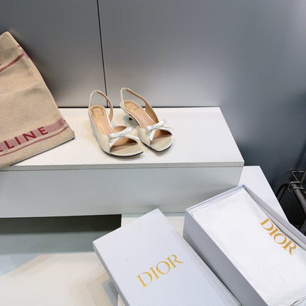 DIOR 26S BOW SLINGBACK SANDALS 45MM IN IVORY WHITE SATIN