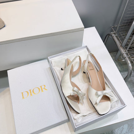DIOR 26S BOW SLINGBACK SANDALS 45MM IN IVORY WHITE SATIN